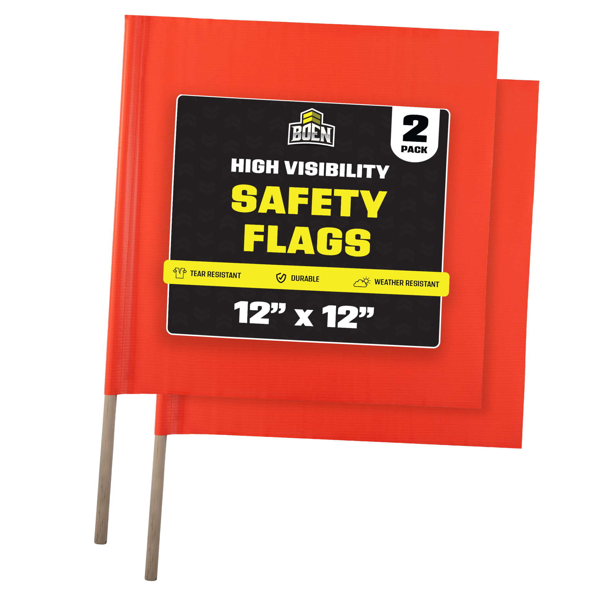 Boen Orange Safety Flag 12 in x 12 in, for Construction Sites, Traffic Control & Oversized Loads, 2-Pack